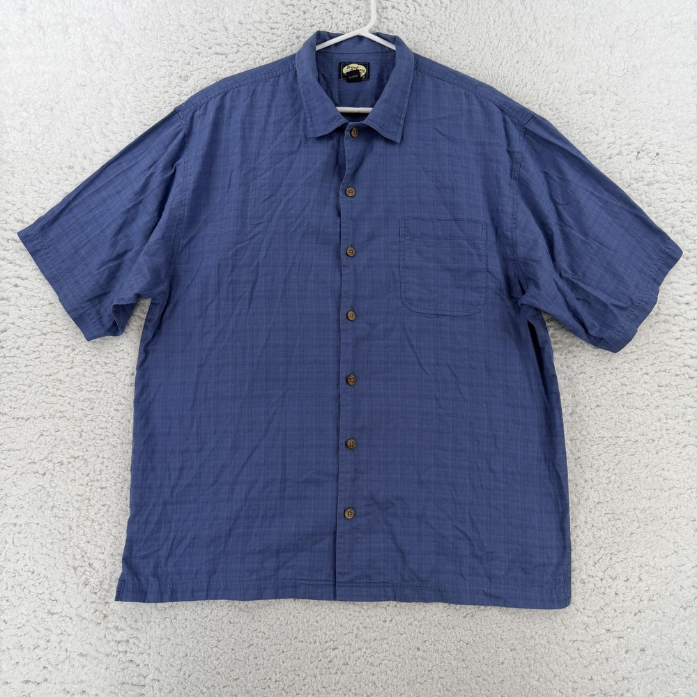 Tommy Bahama Shirt Mens Large Blue Solid Short Sleeve Button Up Casual Woven